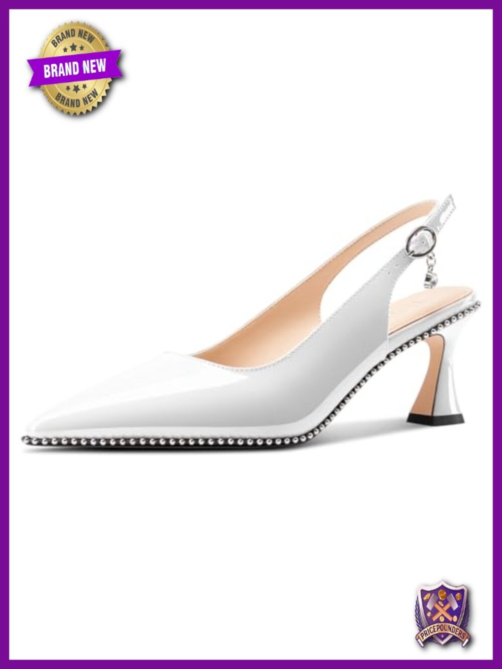 Kitten Heel Pointed Toe Pumps Beaded Slingback Buckle Prom Party Patent Leather